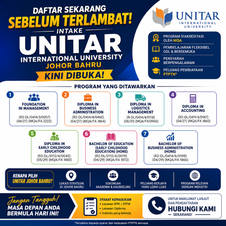 UNITAR International University Jbrc Pengambilan Pelajar 2026 Kini Dibuka!