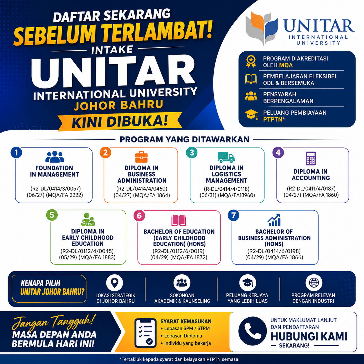 UNITAR International University Jbrc Pengambilan Pelajar 2026 Kini Dibuka!