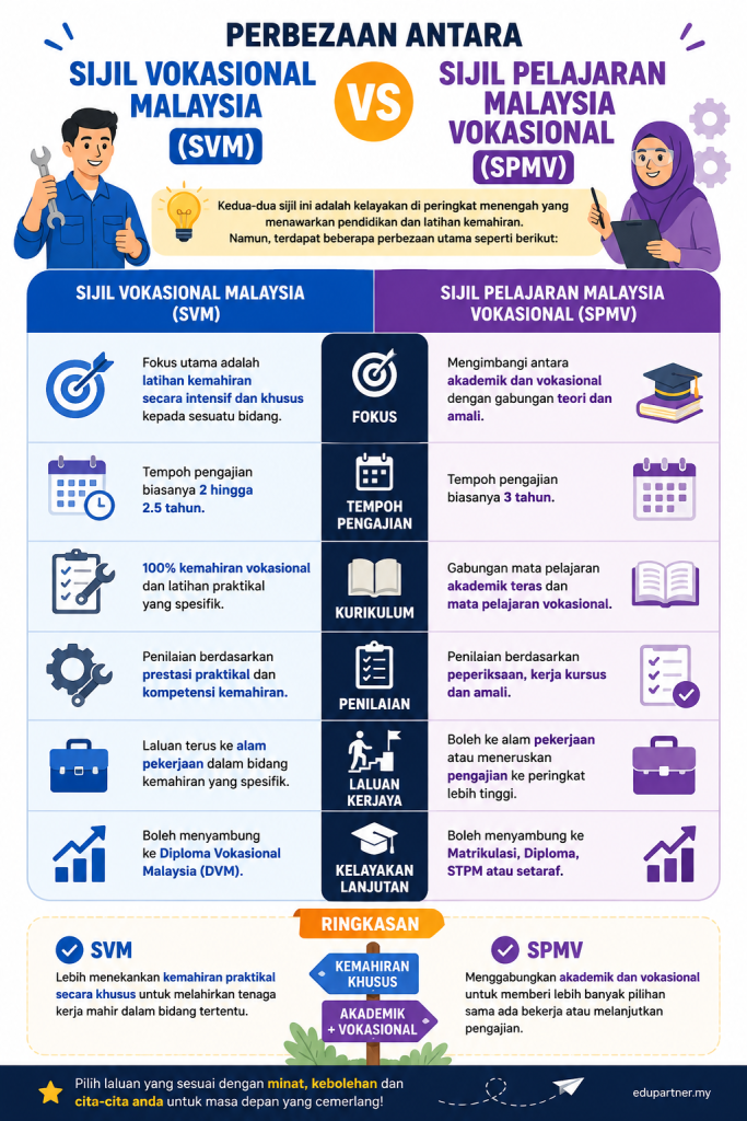 Perbezaan Antara Sijil Vokasional Malaysia (SVM) dan Sijil Pelajaran Malaysia Vokasional (SPMV)