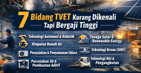 Edupartner infographic on 7 high-demand TVET fields and technologies.