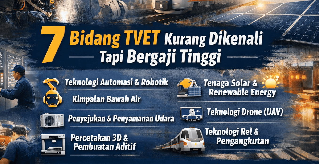 Edupartner infographic on 7 high-demand TVET fields and technologies.