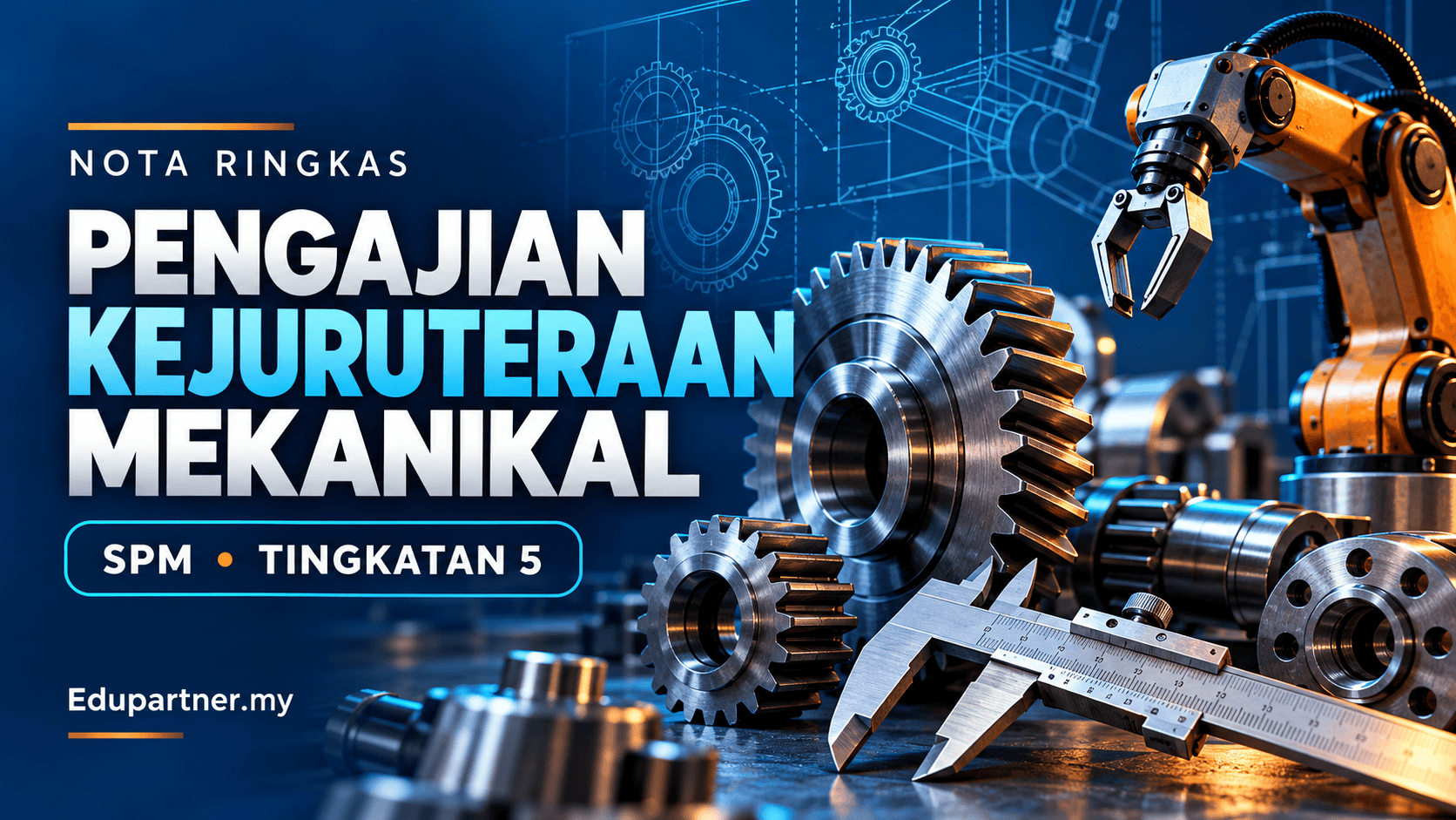 Mechanical engineering gears and robotic arm for SPM Tingkatan 5.