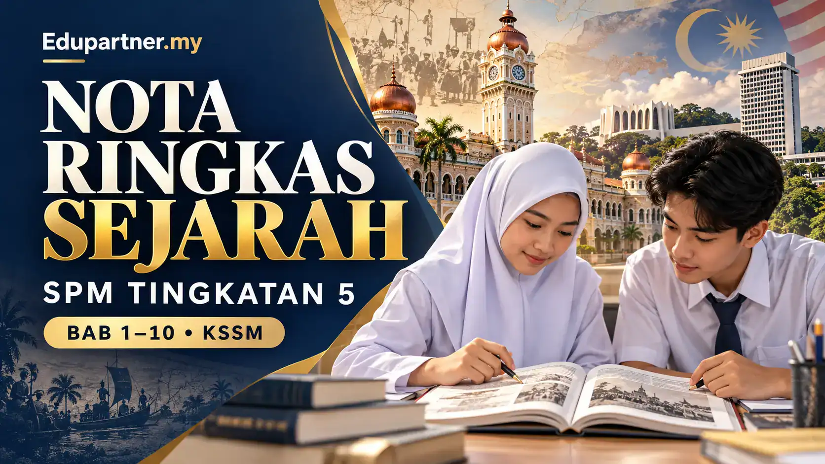 Students studying history from Edupartner for SPM Tingkatan 5 exam.