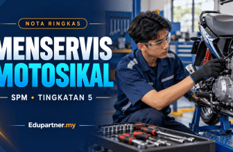 Young technician inspecting motorcycle engine in workshop.