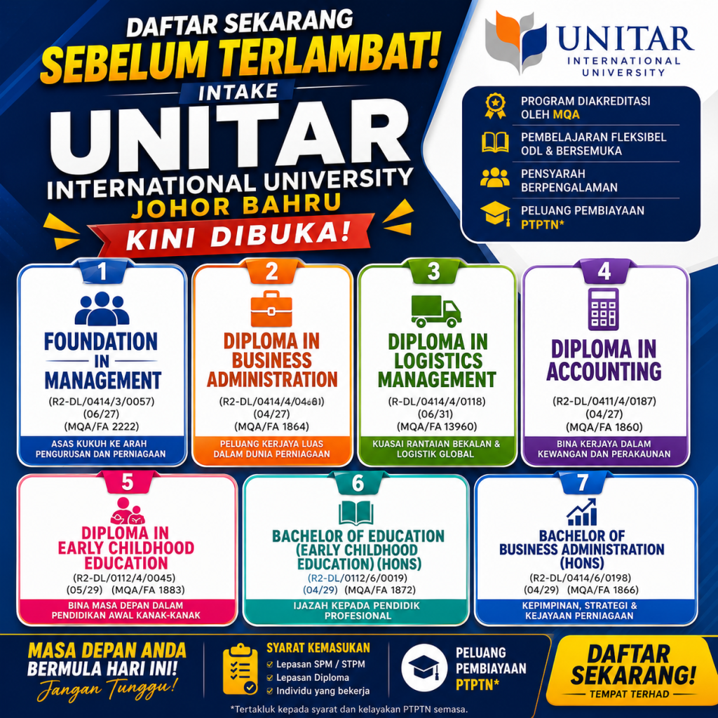 UNITAR International University Jbrc Pengambilan Pelajar 2026 Kini Dibuka!