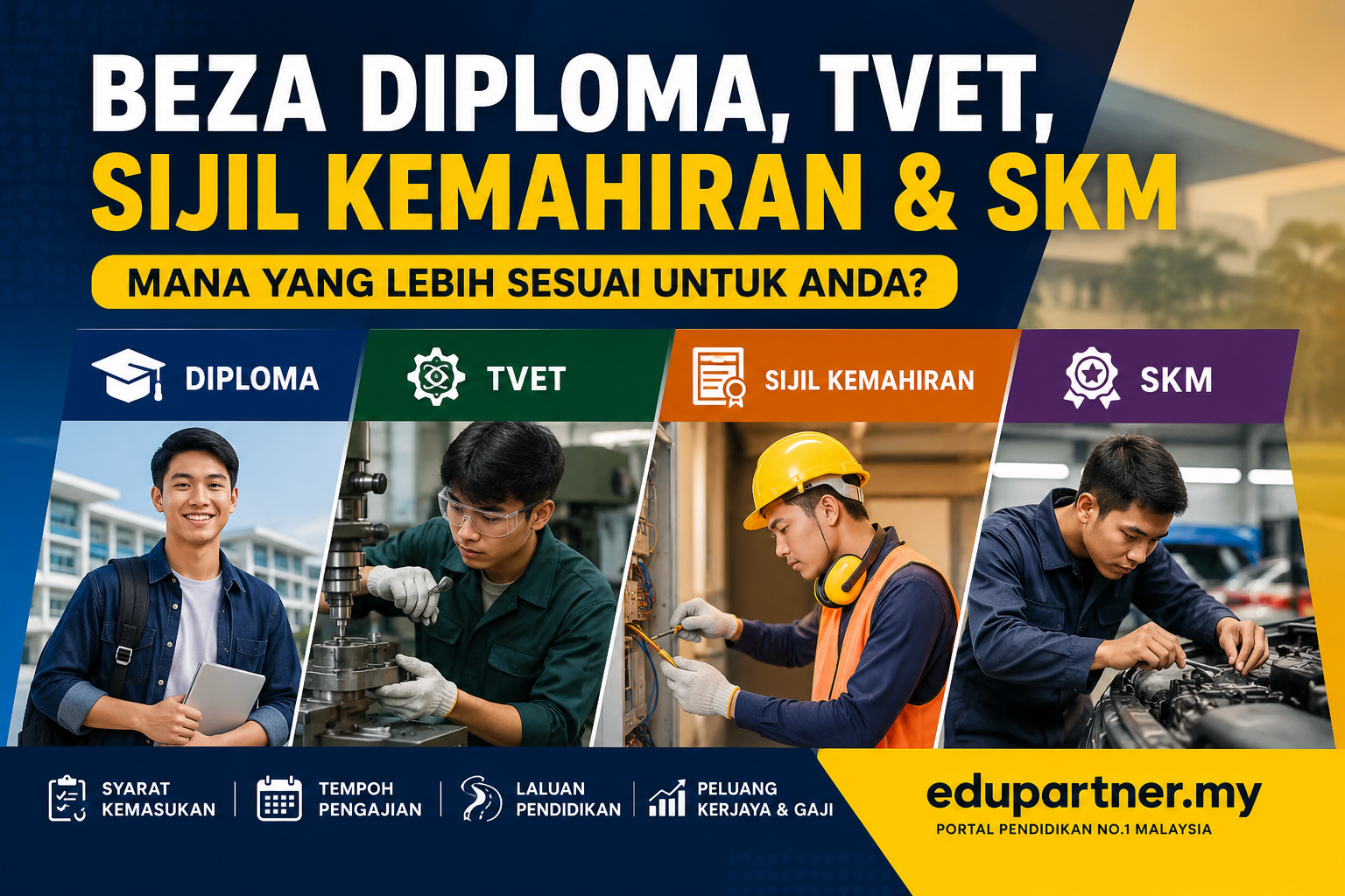 Beza Diploma, TVET, Sijil Kemahiran dan SKM – Mana Yang Lebih Sesuai Untuk Anda?