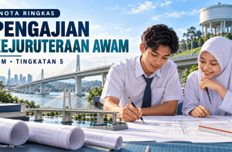 Students studying civil engineering with blueprints and water tower background.