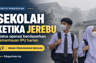 Students wearing masks walking outside school during jerebu with IPU monitoring.